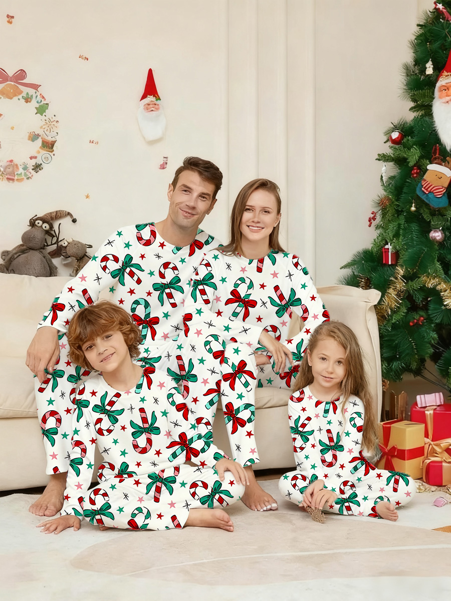 Red and Green Candy Cane Bow Family Matching Pajama Sets