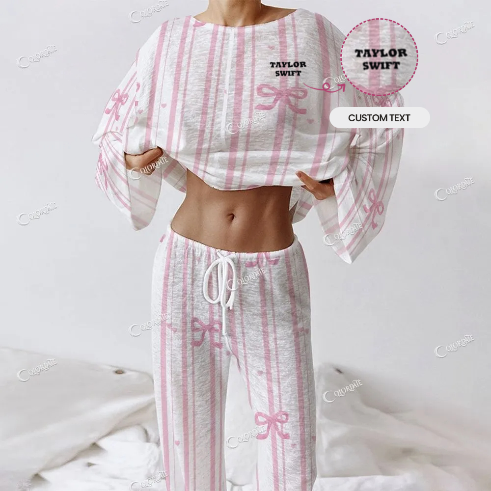 Custom Women's  Stripe Art Long Sleeve Cotton Homewear Set