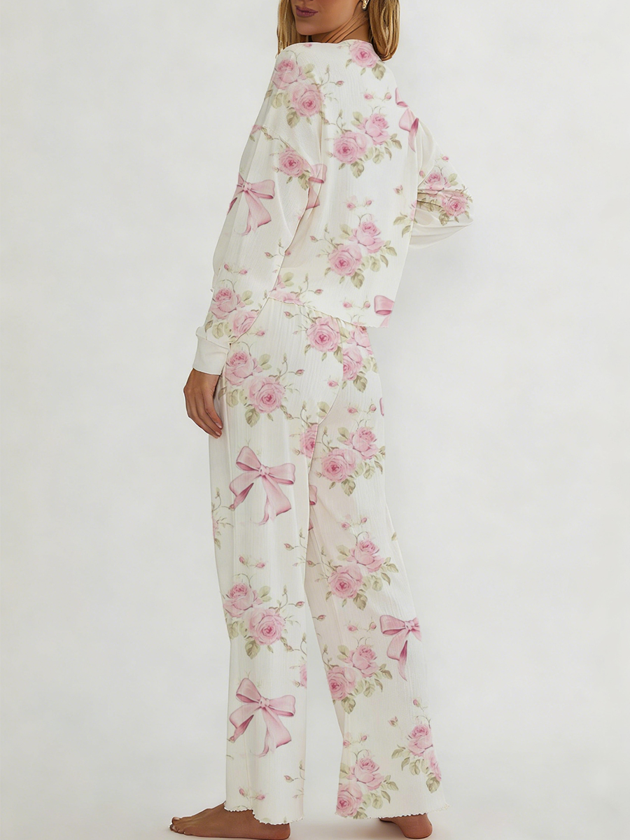Pink Floral Tropical Print Long Sleeve Suit