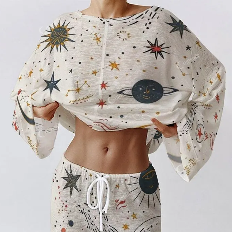 Colordate Women's Astral Long Sleeve Cotton Homewear Set