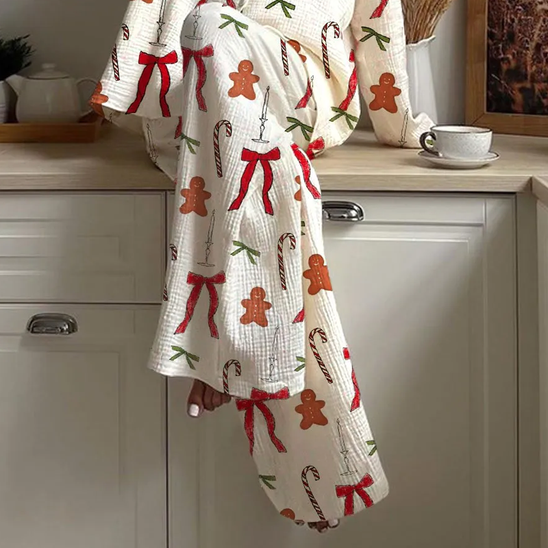 Ladies Christmas Cane Candy and Bow Pajama Set