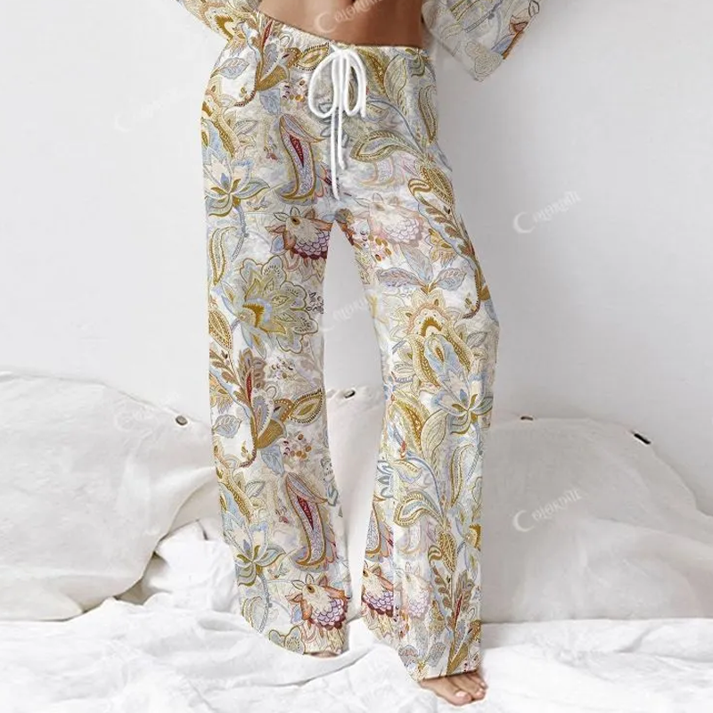 Colordate Women's Entwined Pattern Print Long Sleeve Cotton Homewear Set