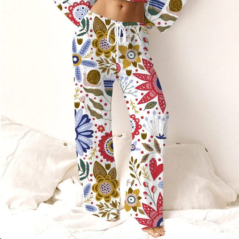 Women's Bohemian Art Floral Print Lounge Long Sleeve Suit