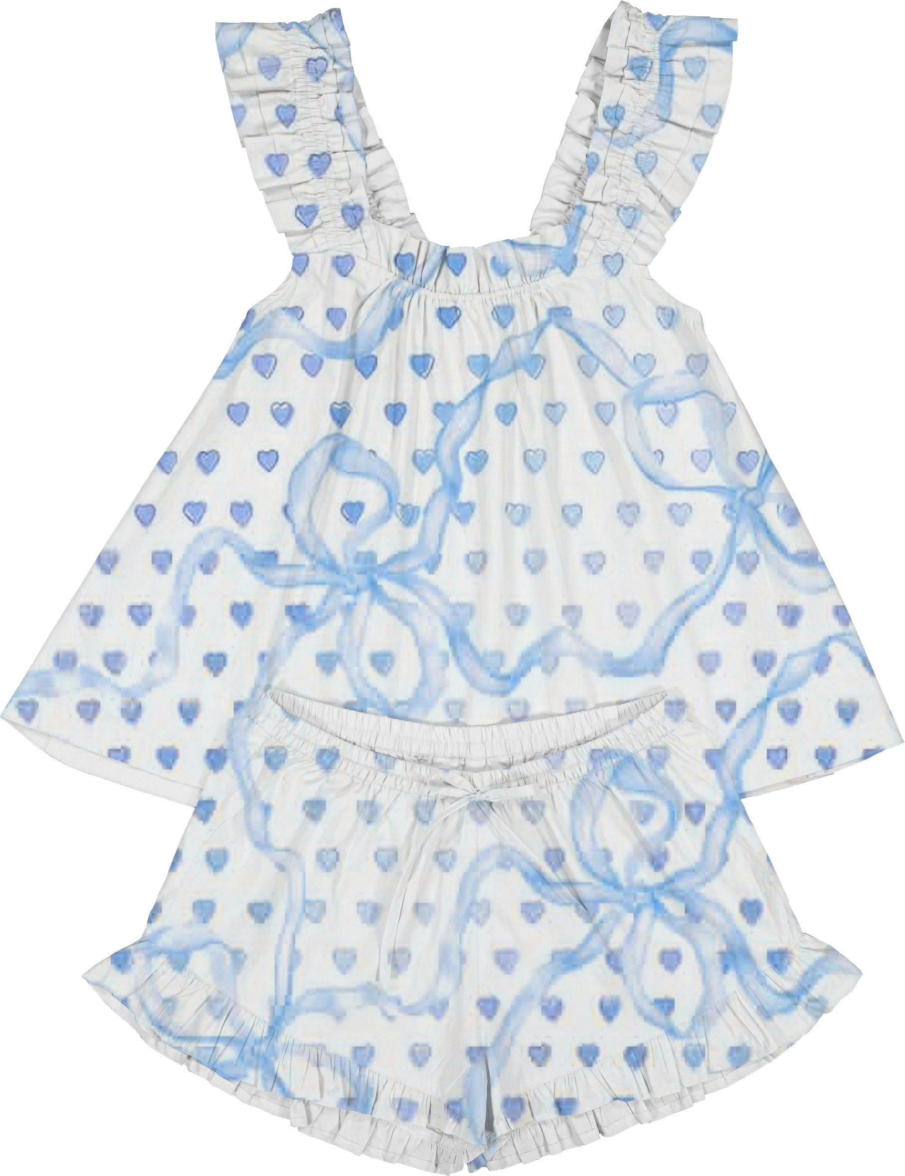 Heart Bow Print Ruffled Trim Short Tank Top Shorts Pajama Set