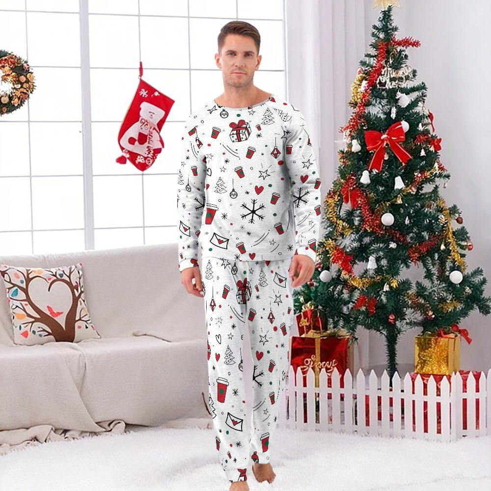 White Christmas Colordate Henry Long Sleeve Pants Pajama Set