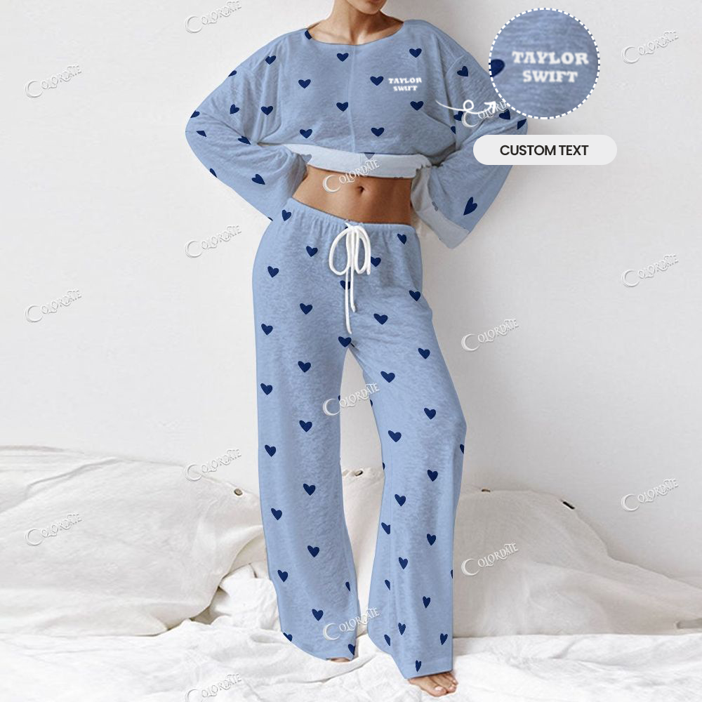 Custom Women's Blue Romantic Love Heart Long Sleeve   Homewear Set