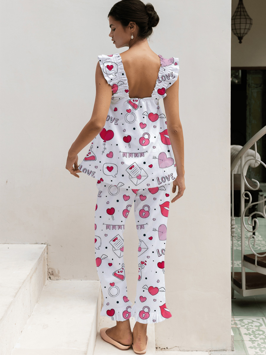 Pink & Red Ditsy Floral Short Tank Top Pajama Set