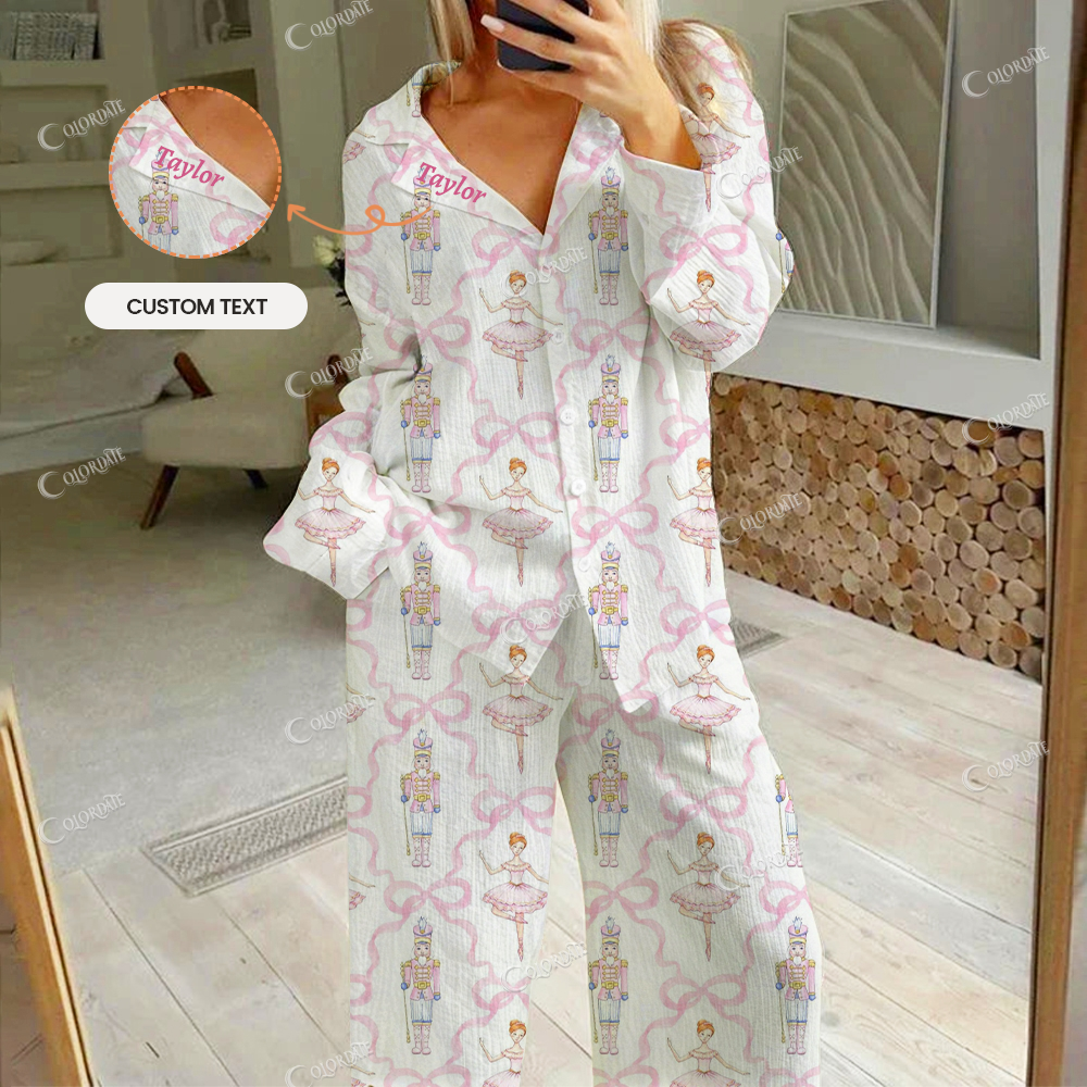 Custom Women's Nutcracker Print Cotton Cardigan Homewear Set