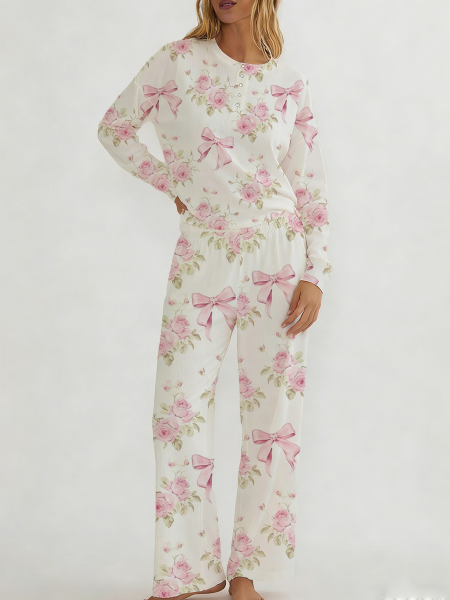 Pink Floral Tropical Print Long Sleeve Suit