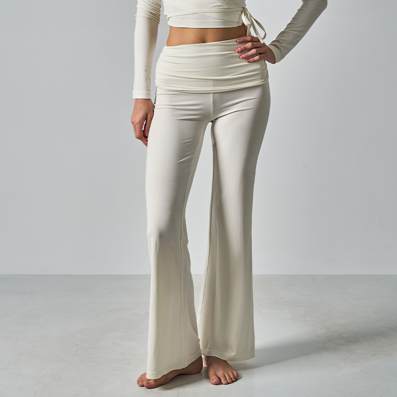 Drawstring Ruched Waist Flared Leg Pants 