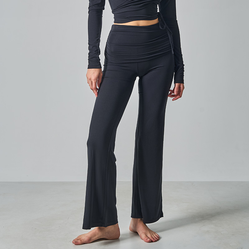 Drawstring Ruched Waist Flared Leg Pants 