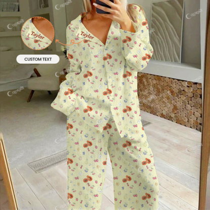 Custom Women's Fruit Print Cotton Cardigan Homewear Set