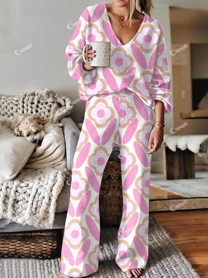 Women's Retro Floral Print Casual Homewear Set