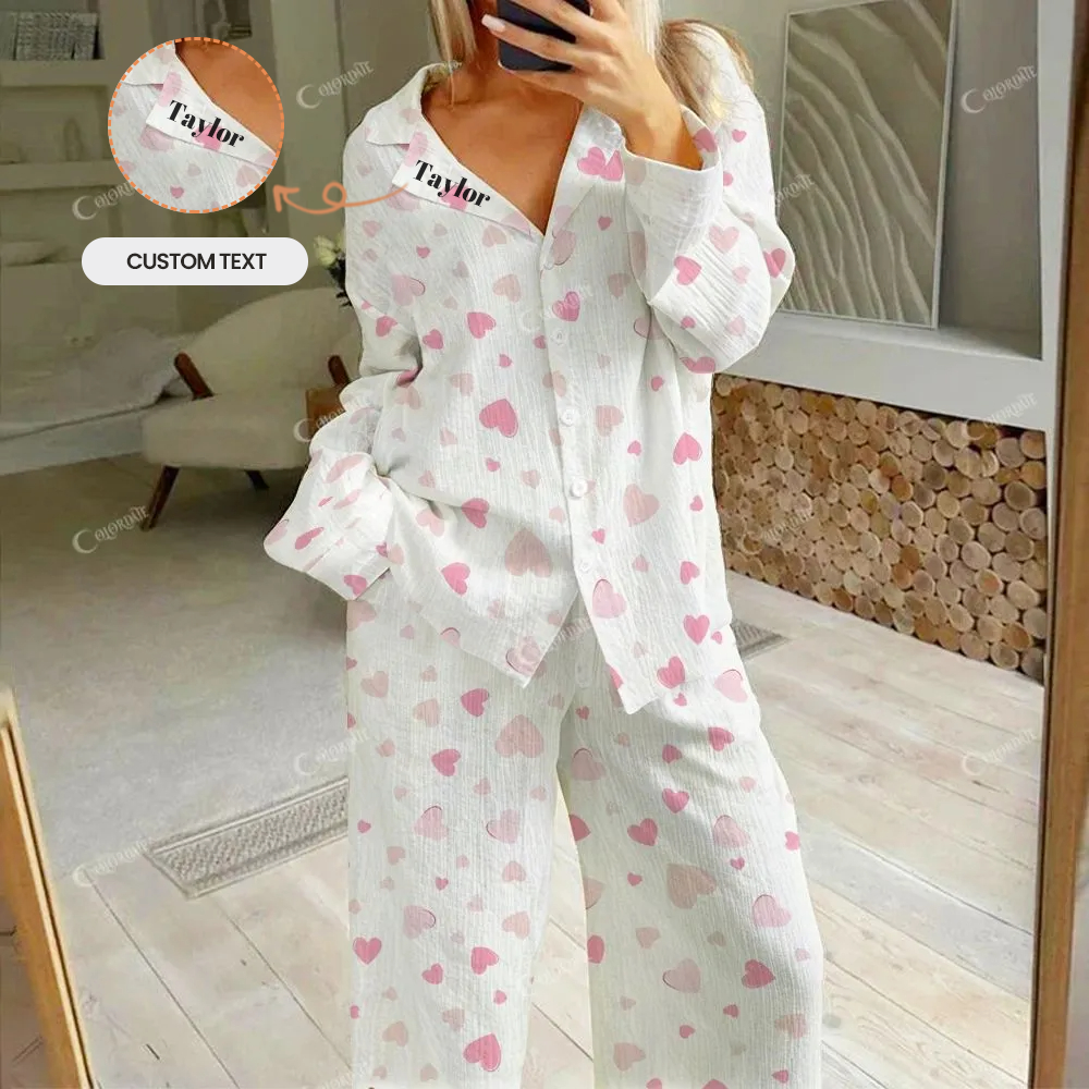Custom Beating Little Heart Women's Cotton Cardigan Homewear Set