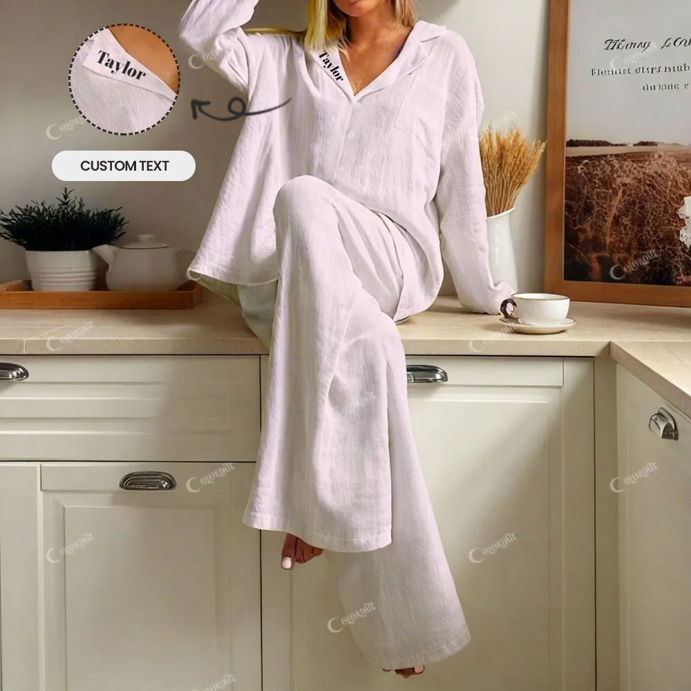 Custom  Romantic Baby Pink Women's Cotton Cardigan Homewear Set