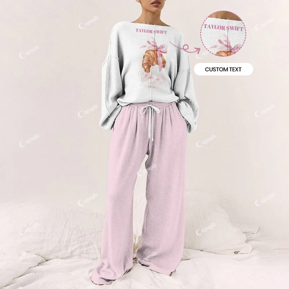 Custom Women's Pink Soft Bread Print Long Sleeve Pajama Set