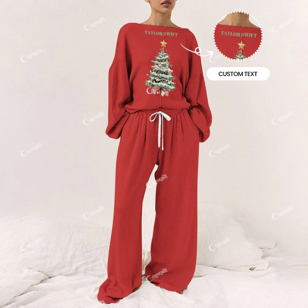 Custom Women's Red Classic Christmas  Print Long Sleeve Pajama Set