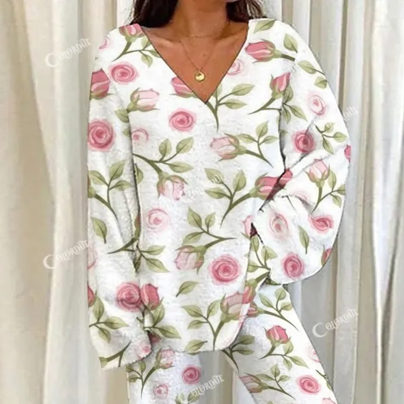 Casual Floral Loungewear Set For Women