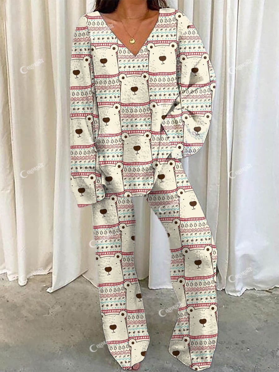 Women's Bear Print Casual Homewear Set