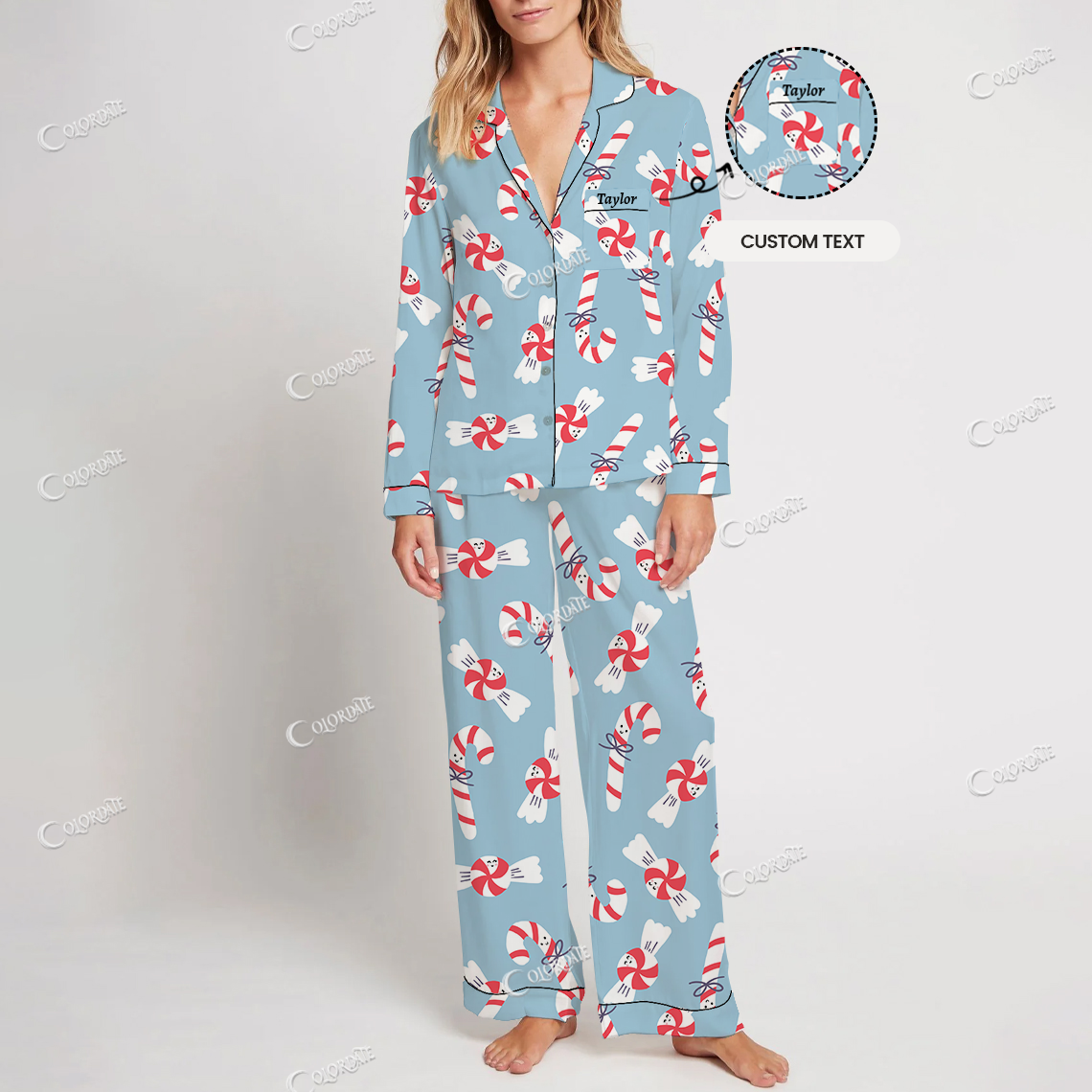 Custom Women's Candy Cane Print Home Long Sleeve Suit