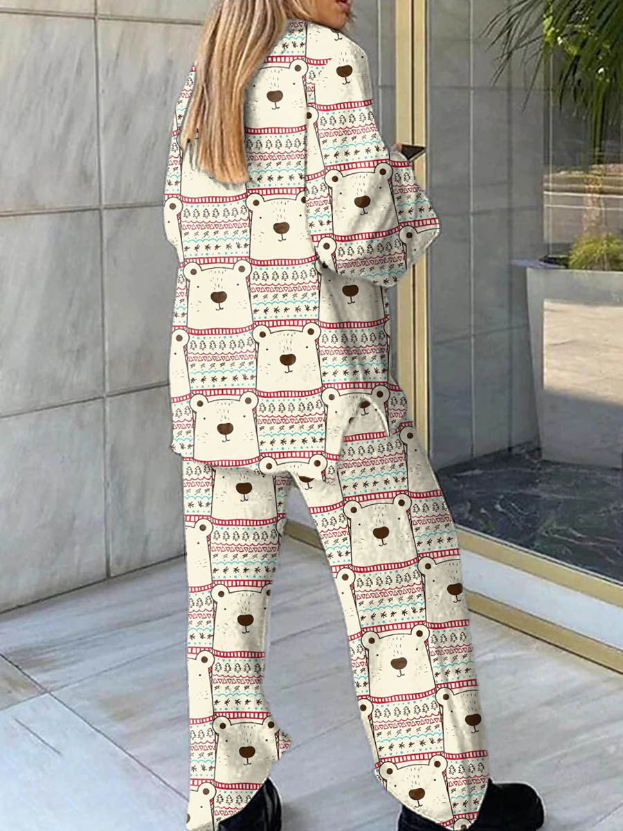 Women's Bear Print Casual Homewear Set