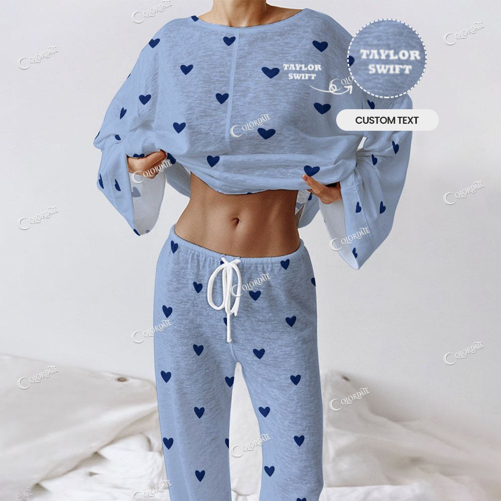 Custom Women's Blue Romantic Love Heart Long Sleeve   Homewear Set