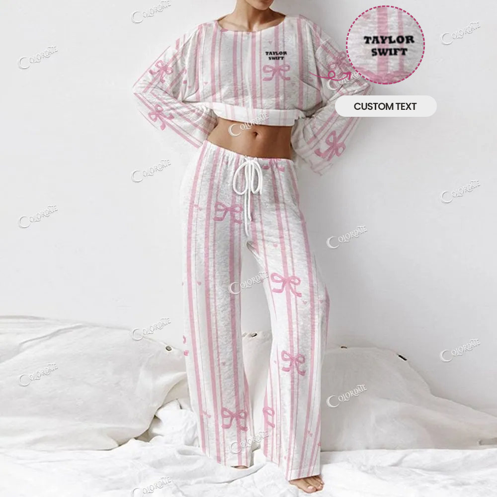 Custom Women's  Stripe Art Long Sleeve Cotton Homewear Set