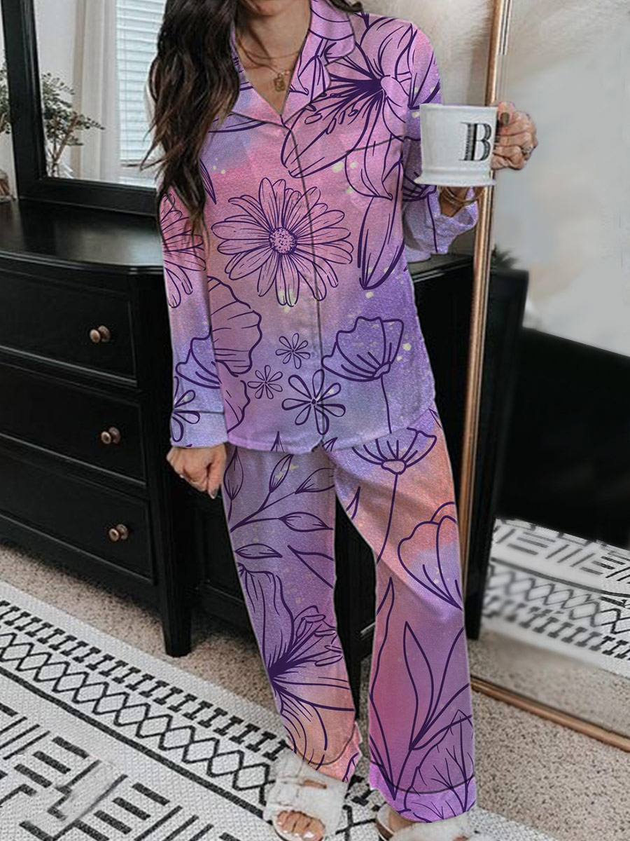 Women's Sparkling Pattern Long Sleeve Pants Set
