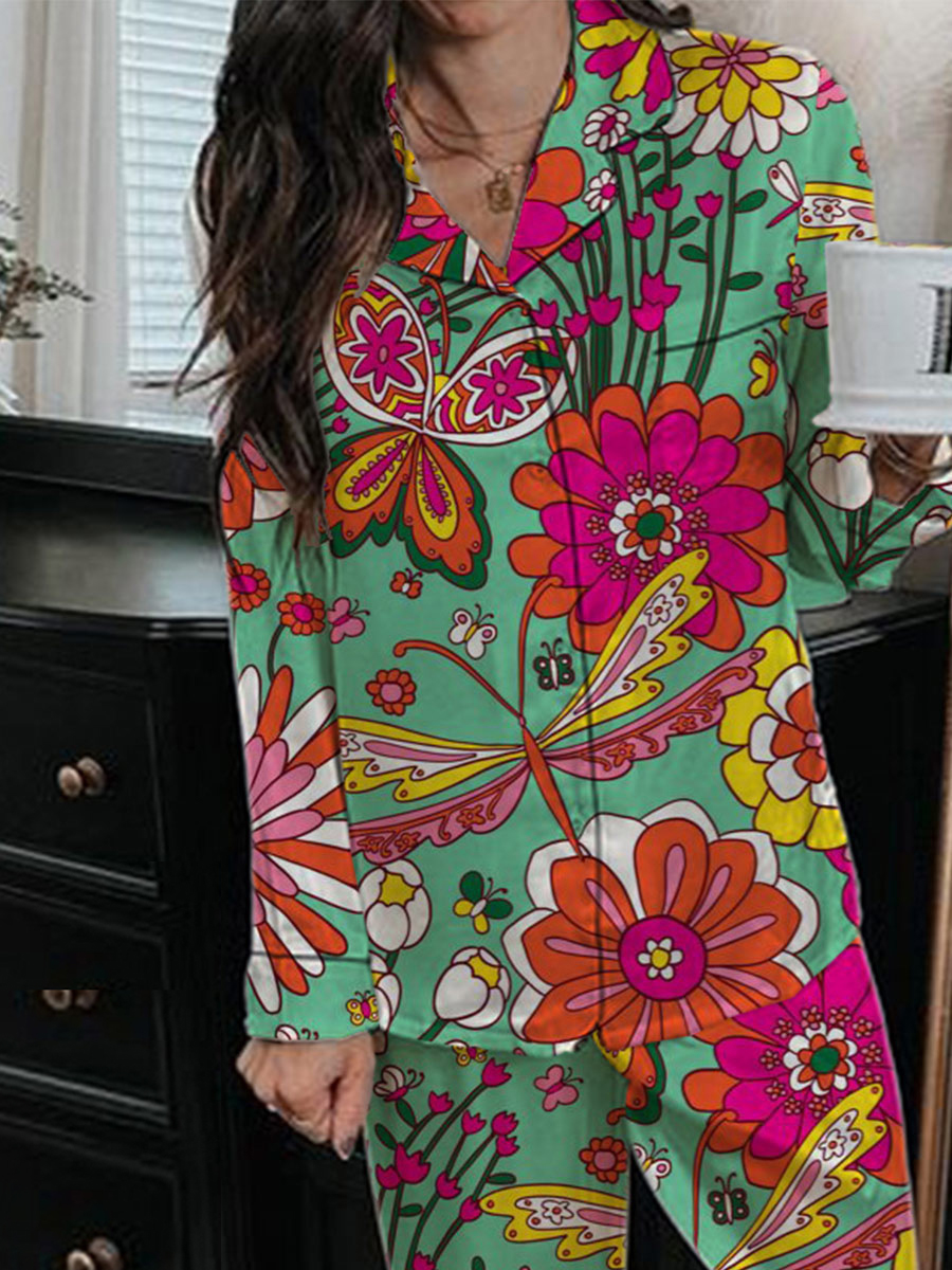 Women's Vintage Floral Long Sleeve Pants Set