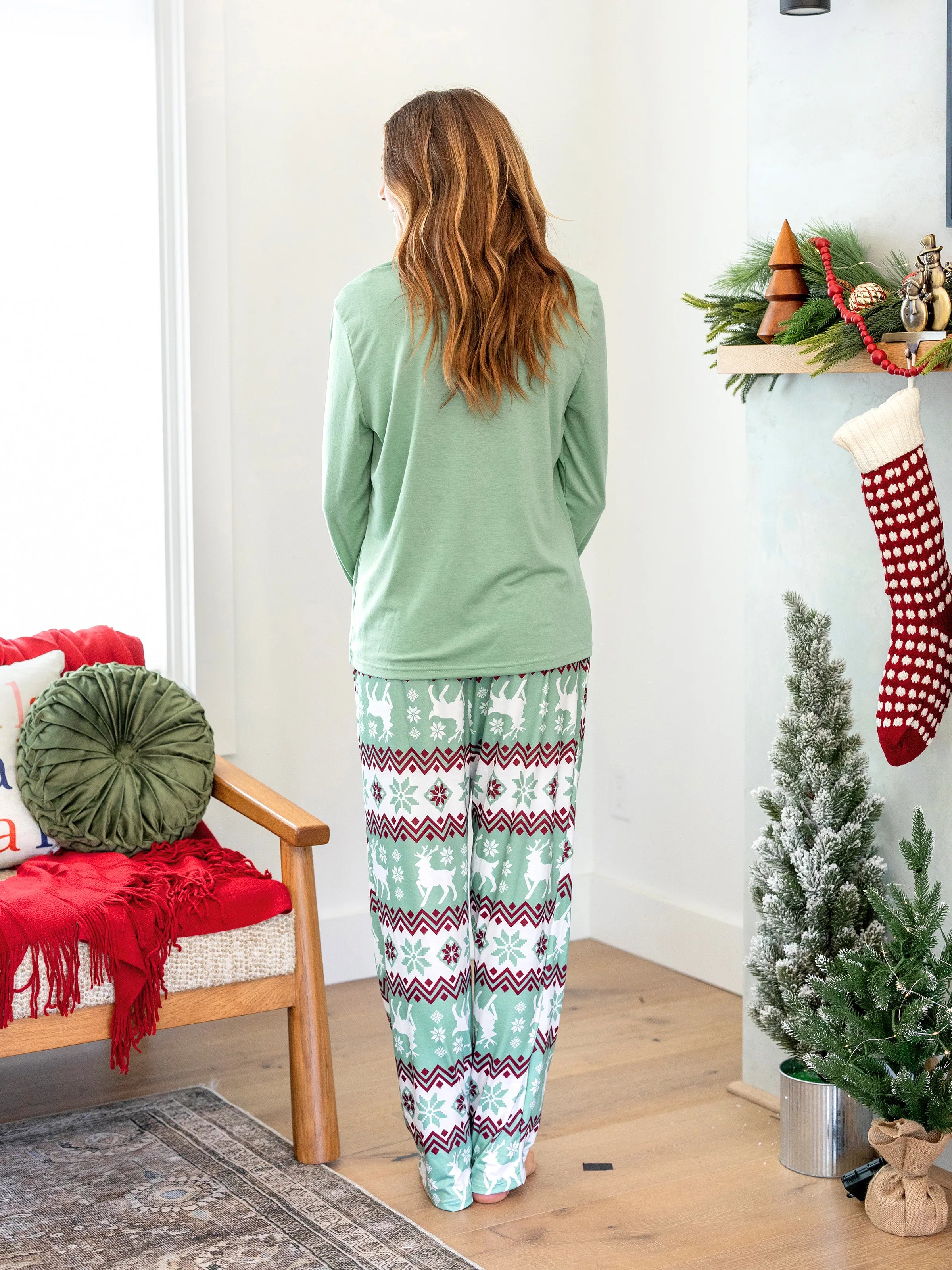 Christmas Matching Family Pajamas Set Christmas Spirit and Snowflake Print PJS