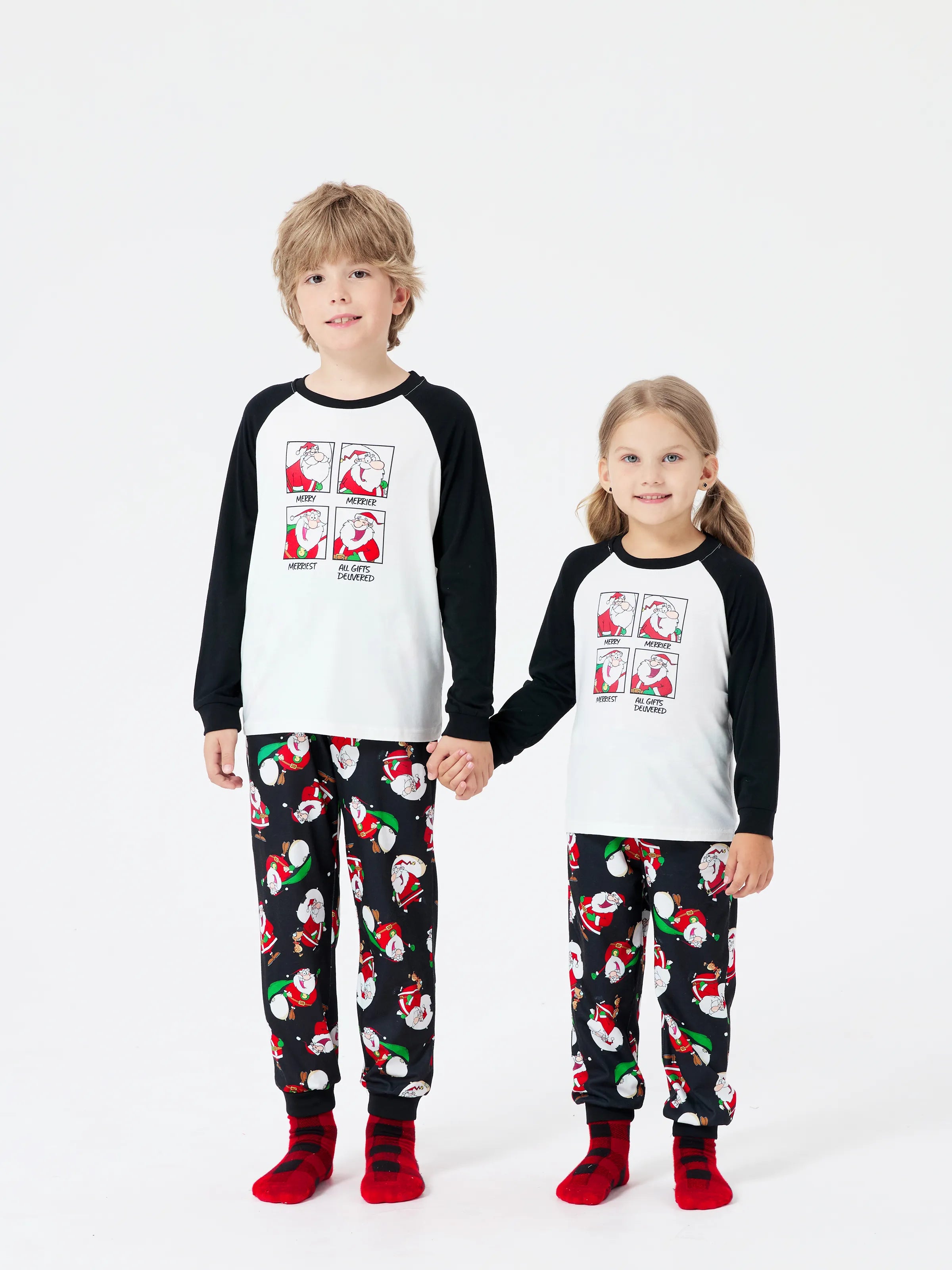 Christmas Matching Family Pajamas Set Christmas Santa Print Black and White PJS