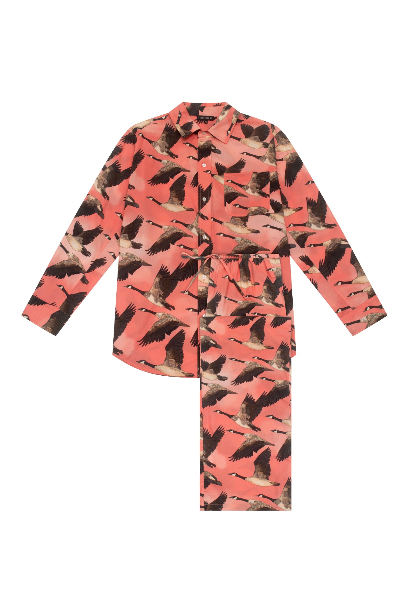Women's Lapel Wild Geese Print Long Sleeve Pajama Set