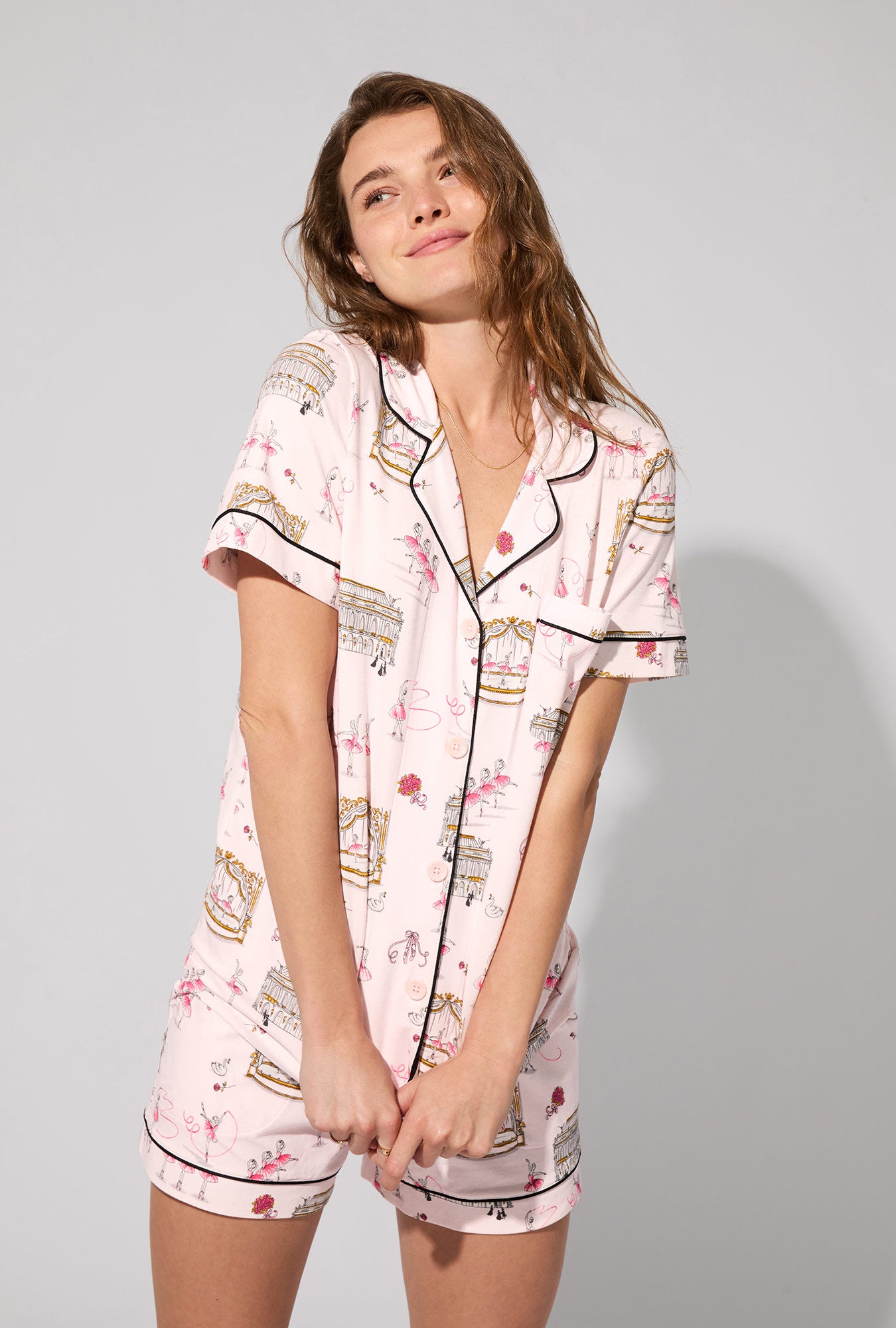 Swan Lake Short Sleeve Classic Shorty Satin PJ Set