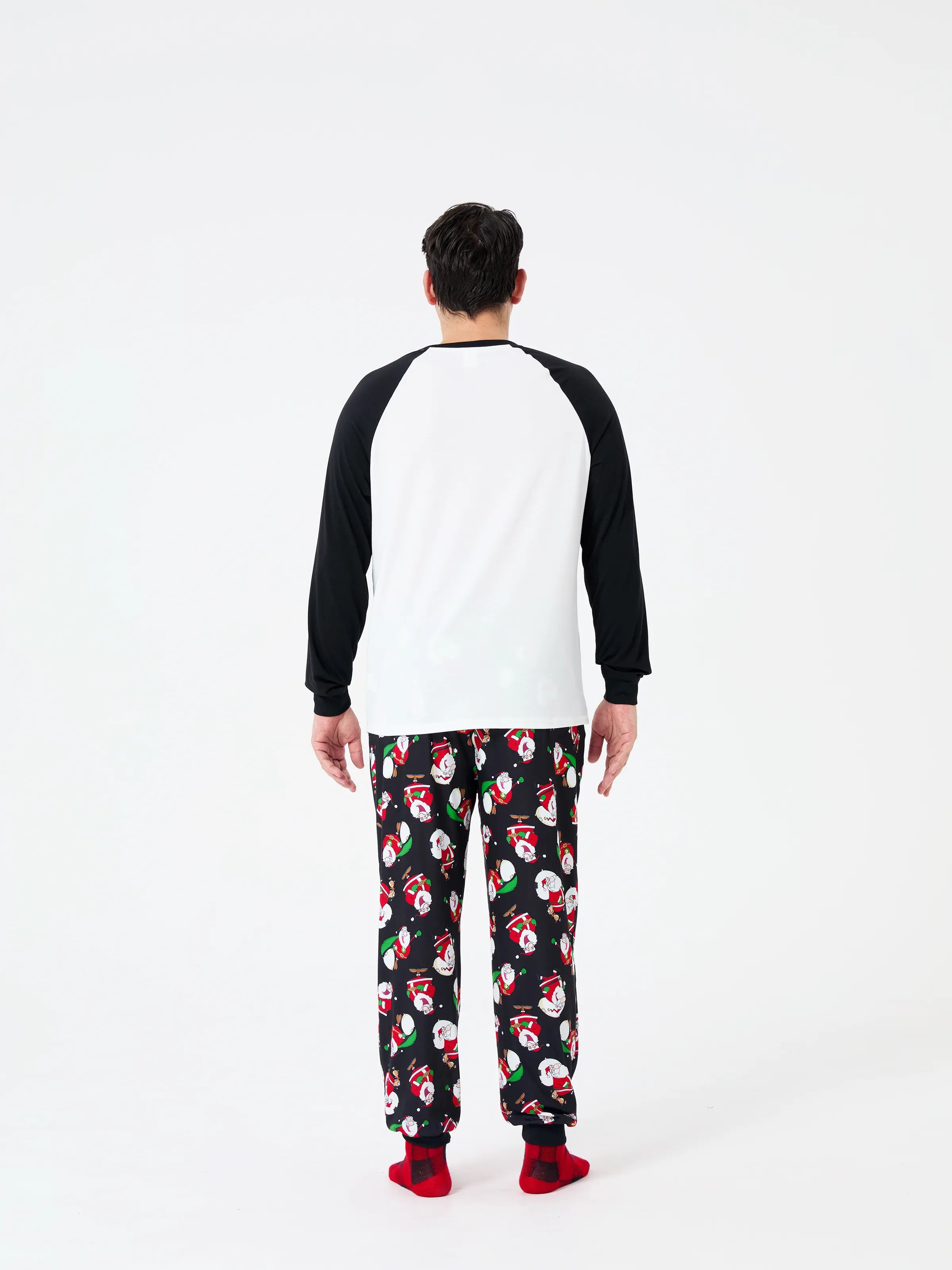 Christmas Matching Family Pajamas Set Christmas Santa Print Black and White PJS