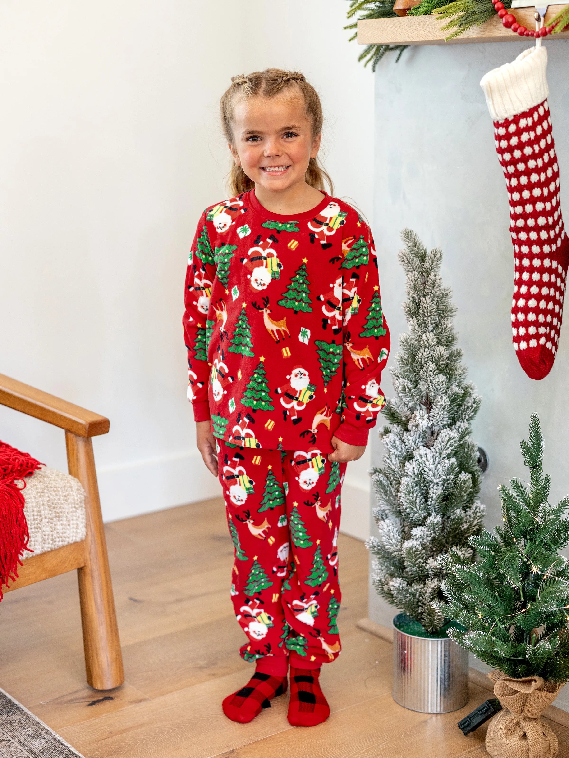 Christmas Matching Family Pajamas Set Santa Claus and Christmas Tree PJS