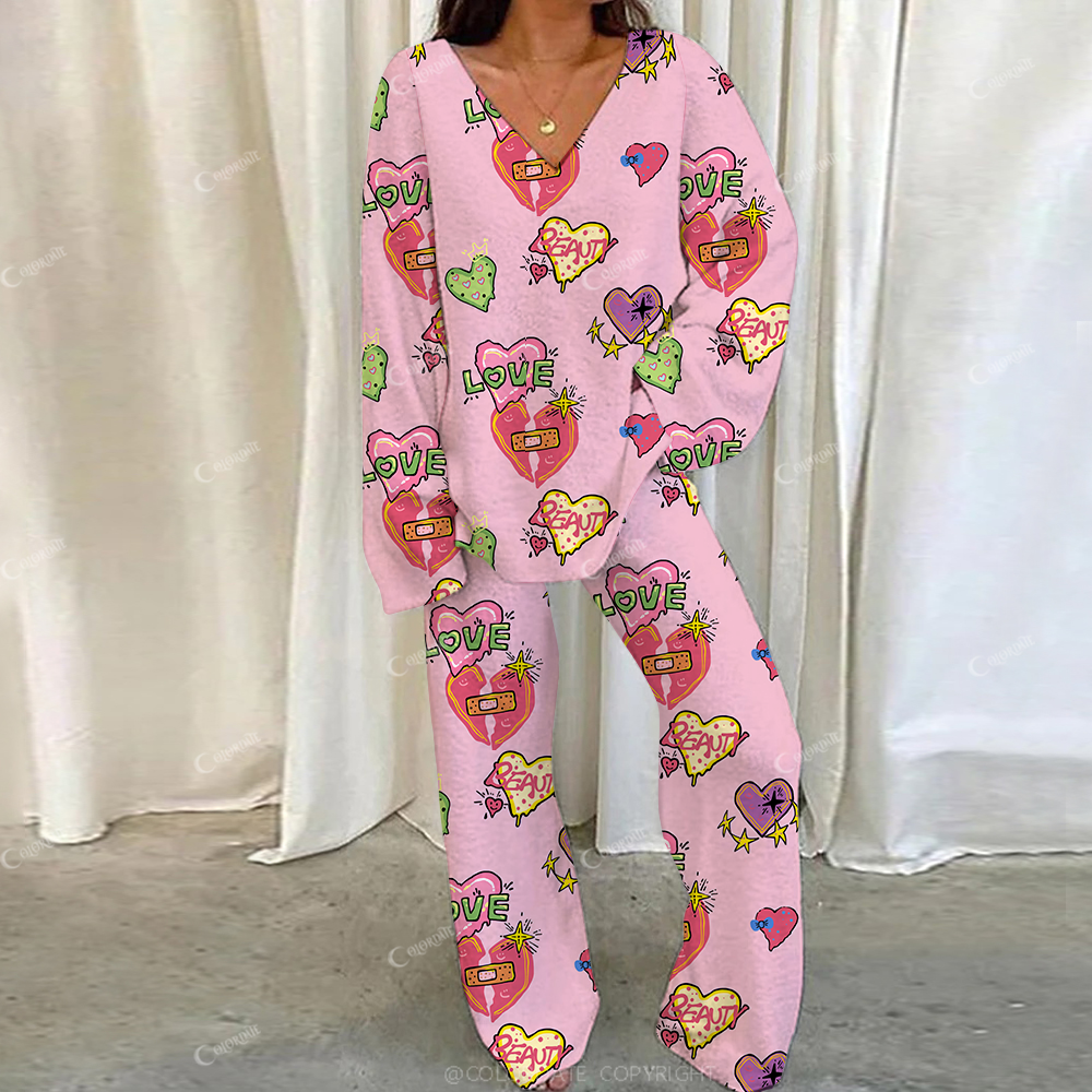 Colordate Casual Love Beauty Printed Loungewear Set For Women