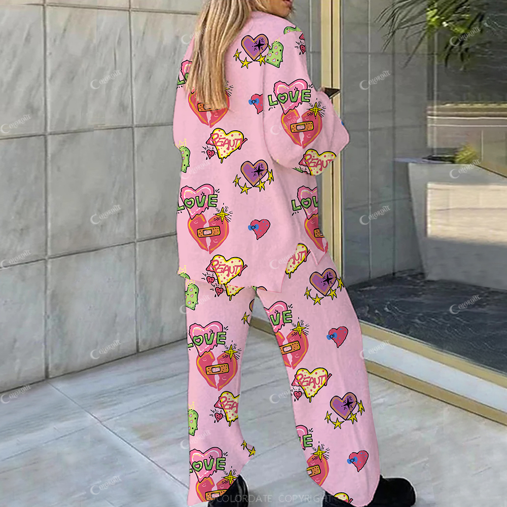 Colordate Casual Love Beauty Printed Loungewear Set For Women