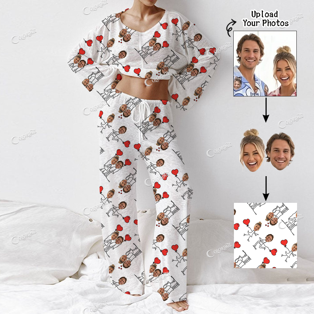 Addcustom Your Photos Women's Long Sleeve Cotton Homewear Set