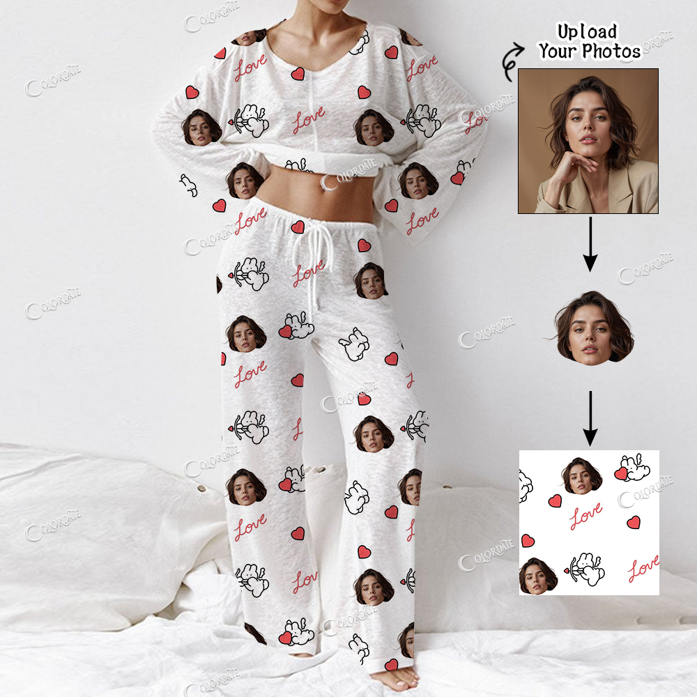 Addcustom Your Photos Women's Long Sleeve Cotton Homewear Set