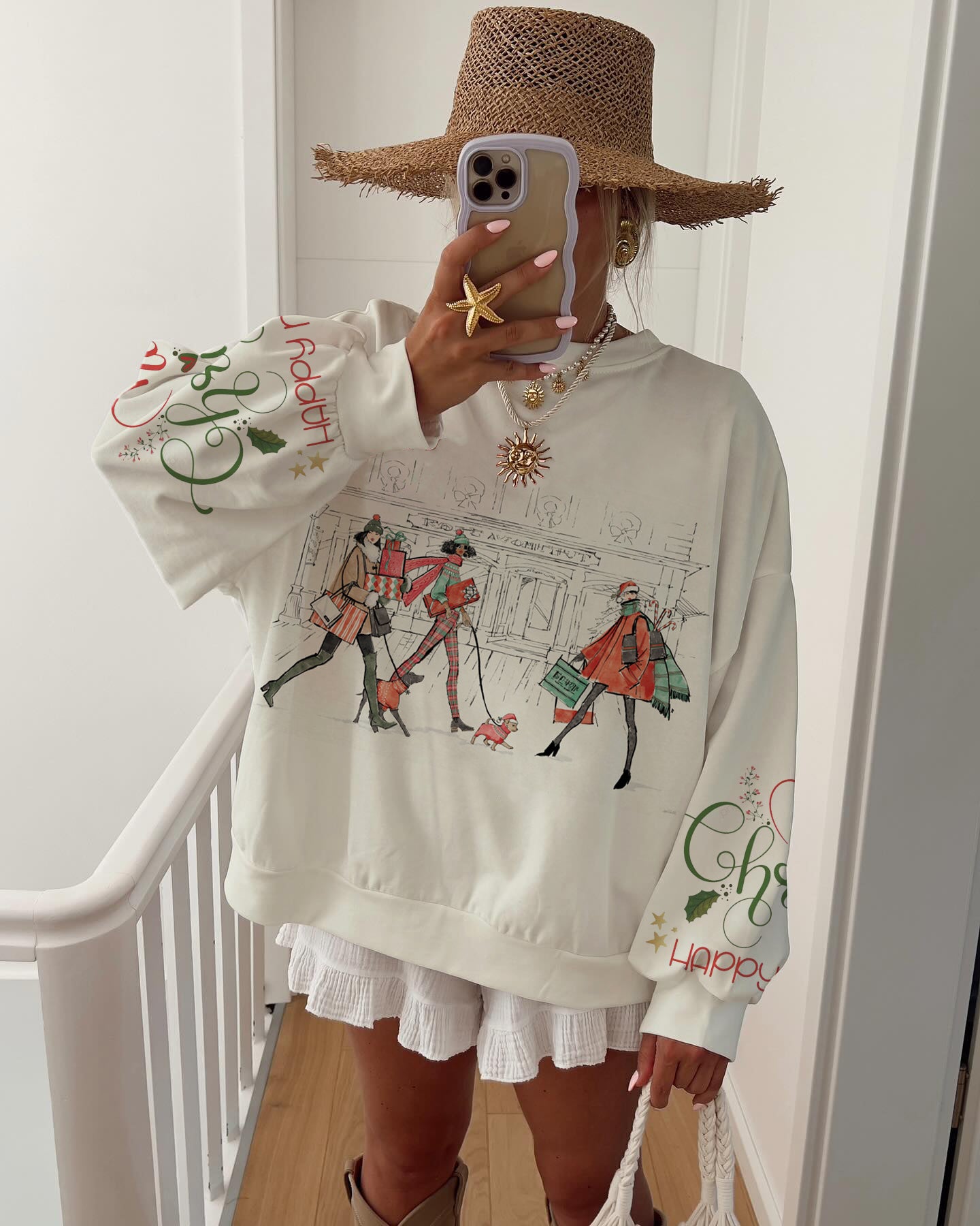 Women's Christmas Shopping Girls Pattern Long Sleeve Sweater