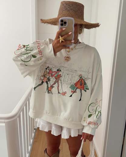 Women's Christmas Shopping Girls Pattern Long Sleeve Sweater