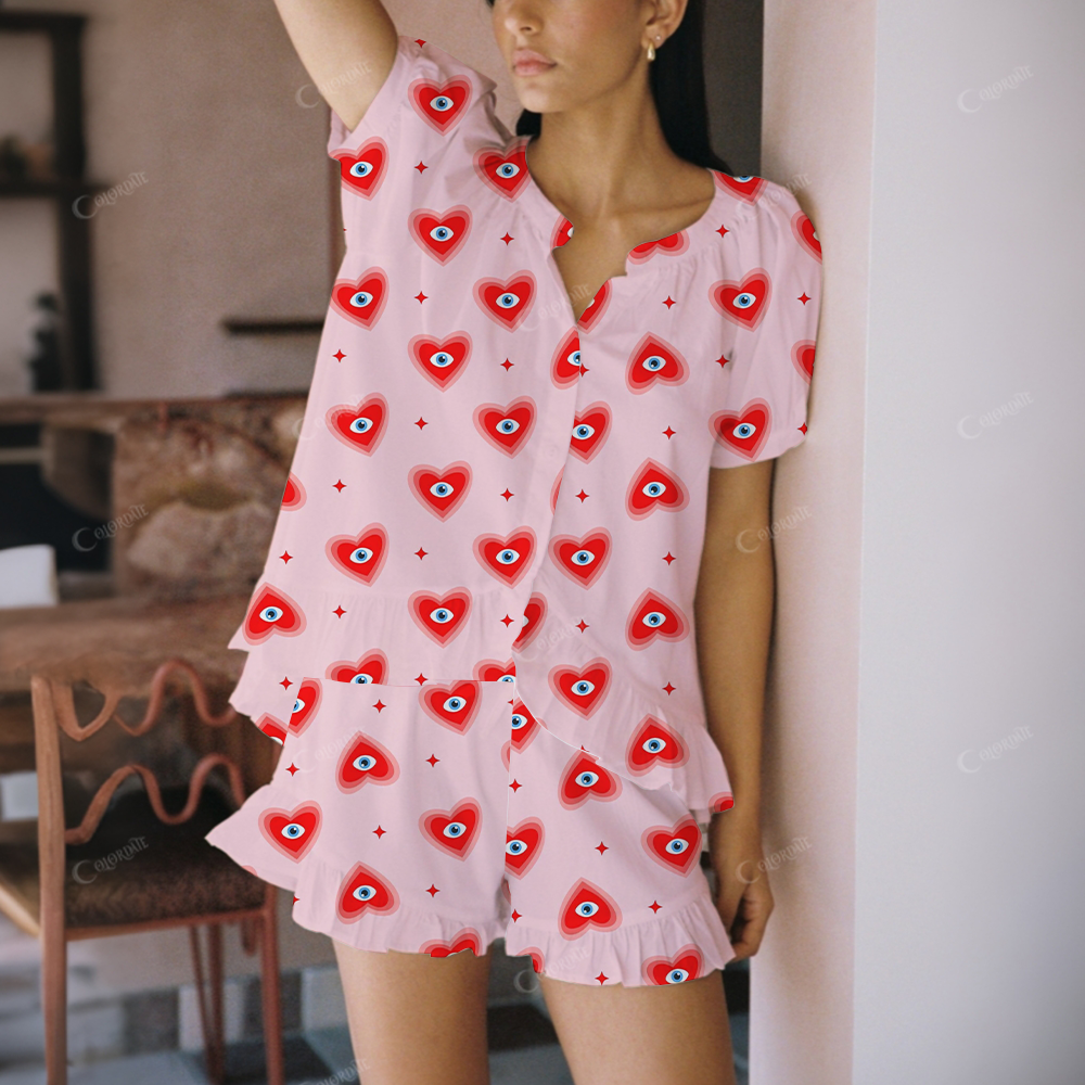 Love And Eyes Print Short Pajama Set