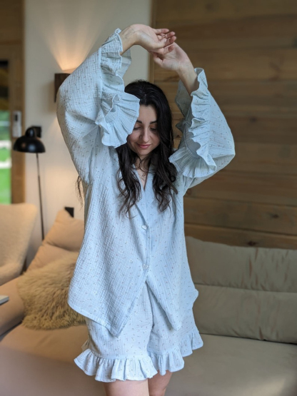 Women Cotton Pajamas Floral Pajama Set Shirt and Shorts Summer Homewear Sets