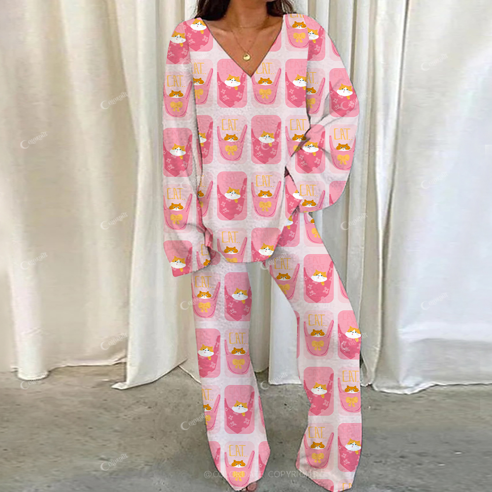 Casual Cat In Bag Loungewear Set For Women