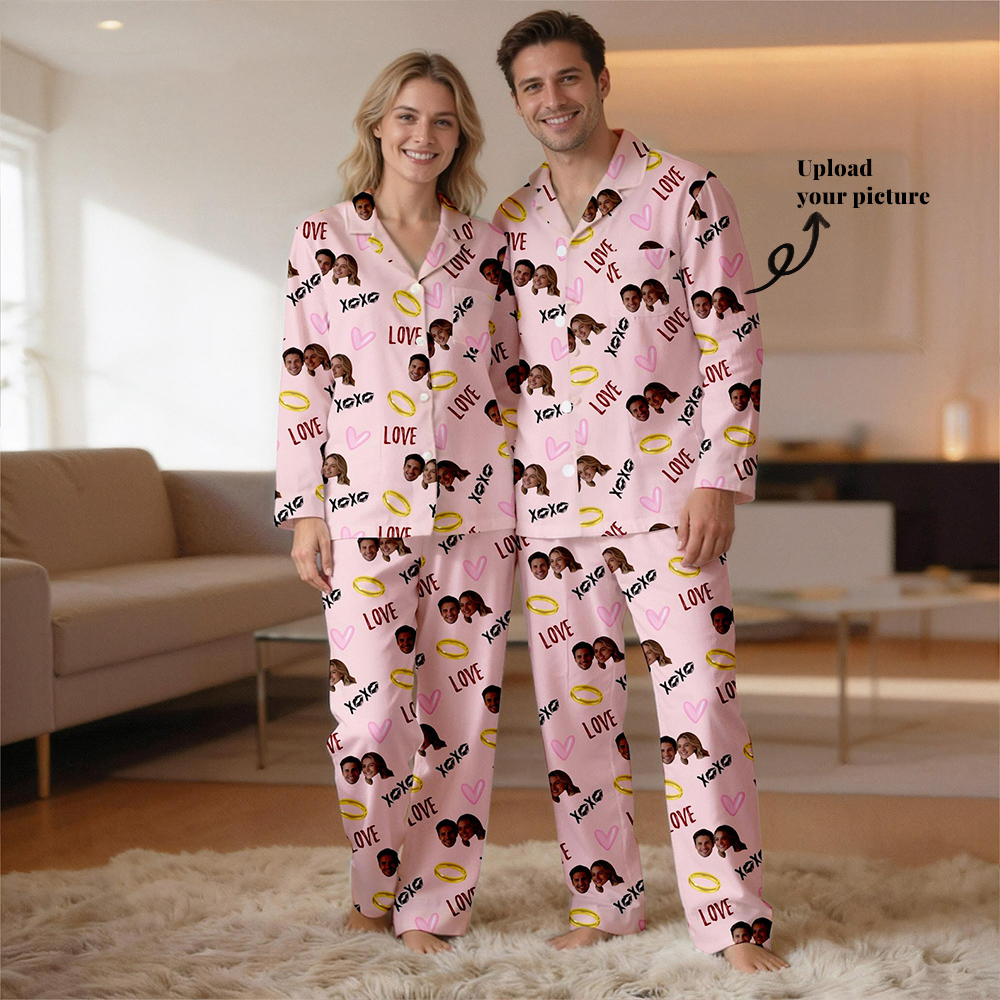 Custom Valentine's Day  Print Cotton Cardigan Homewear Set