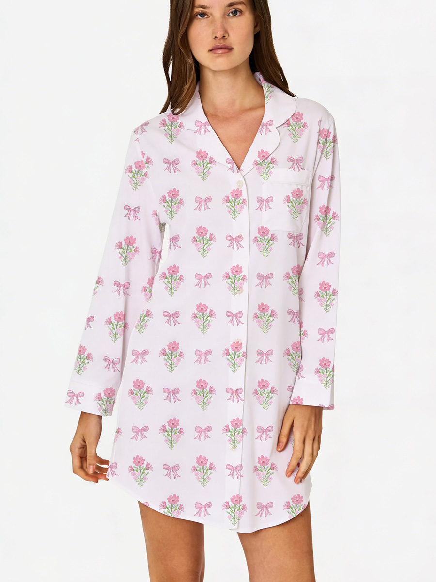 Pink & Red Romantic Floral Sleep Shirtdress