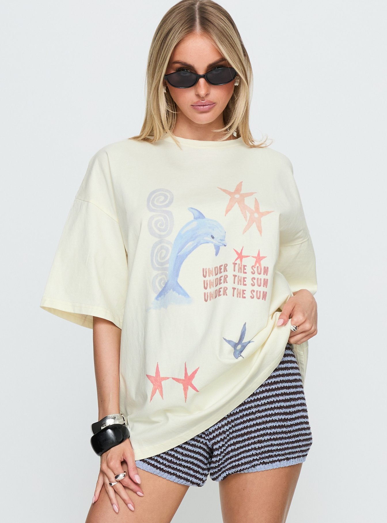 Under The Sun Oversized Graphic Tee Washed Cream