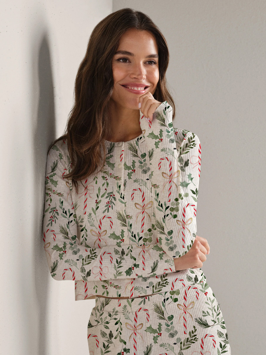 Colordate Women's Christmas Elements Print Long Sleeve Suit