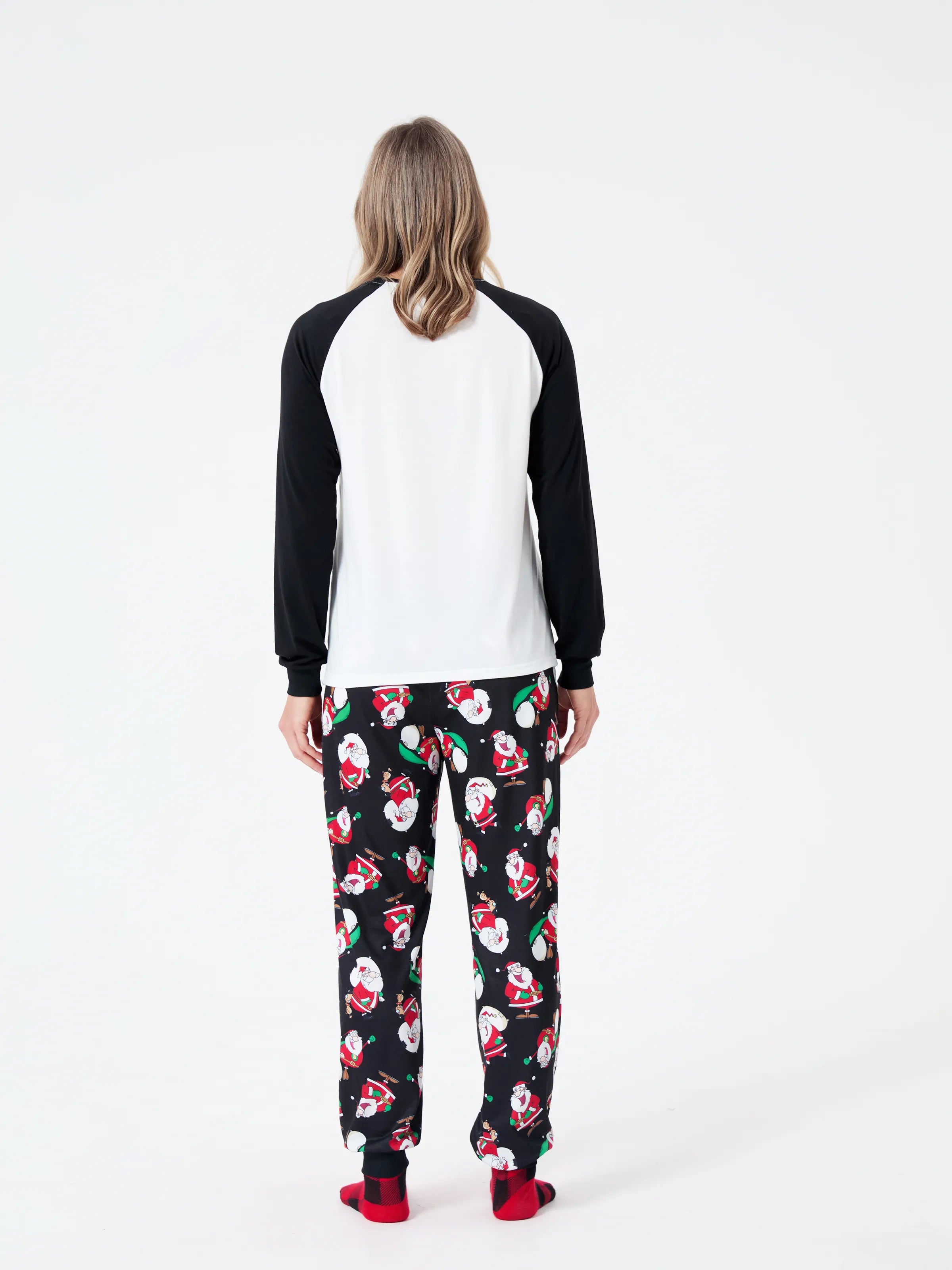 Christmas Matching Family Pajamas Set Christmas Santa Print Black and White PJS