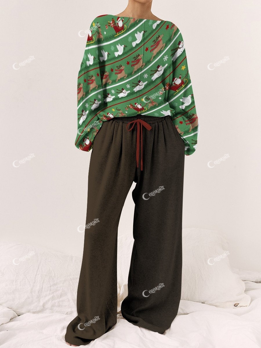 Women's Christmas Elk Snowman Pajamas Set